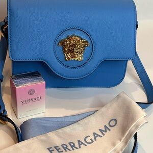 Versace Gold Medusa Blue Crossbody Bag
